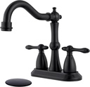 Matte Black Antique Bathroom Sink Faucet, Stainless Steel 4 inch Centerset Vanity Faucet with Drain and Supply Hose, Black Sink Faucet Bathroom 2 Hole