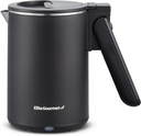 Elite Gourmet Dual Voltage 120-230V, Travel Double Wall Insulated Cool-Touch, 0.6L Electric Kettle Stainless Steel Interior, Hinged-Locking Lid, Auto Shut-Off, Boil Dry Protection, Black