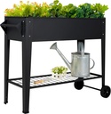 Elevate 32" Tall Raised Garden Bed Outdoor with Wheels & Shelf for Mobility, 400LBS Capacity, Anti-Rust Steel Planter Box for Vegetables/Herbs, Patio-Balcony-Backyard