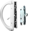 Patio Door Handle Set + Mortise Lock 45° Perfect Replacement for Sliding Glass Door Fits 3-15/16” Screw Hole Spacing, Non-keyed with Latch Locks,White Diecast,Reversible Design(Non-Handed)