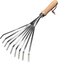 GREBSTK Hand Rakes Stainless Steel Beech Handle Soil Tille Garden Shrub Rake Small Leaf Rakes for Sweep Leaves & Loose Debris in Garden, Lawns, Yards, 14.5", 9 Tines Fan Lawn Leaf