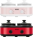 KOOC Double Small Slow Cooker 2 Pots Total 2.5 Quarts Red and Pink