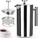 French Press Coffee Maker 3-Level Filtration Double-Walled 6MM Vacuum Insulated Keep Hot 2 Hours for Travel 32oz Polished Stainless Steel
