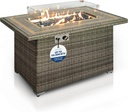 SereneLife Outdoor Propane Fire Pit Table – 50,000 BTU Auto-Ignition Gas Fire Table with Glass Wind Guard, Mosaic Tile Tabletop, Clear Glass Rocks, Ideal for Patio & Backyard Use