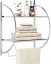 Tangkula Wall Mount 2 Tier Bathroom Shelf with Bars, 18" W X 10" D X 22" H, Home Toilet Double Layer Rustproof Chrome Shelf