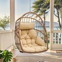 YITAHOME Hanging Egg Chair, Patio Wicker Hammock Egg Chair Basket Chair Swing with Cushion, Outdoor 300lbs Rattan Egg Outdoor Swing Chair for Balcony Garden Bedroom, Beige (Stand not Included)