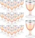 Thenshop 50 Pack 5 oz Plastic Champagne Flutes Clear Disposable Wine Glasses Cups with Stem Reusable Goblets Shatterproof Cocktail Cups for Mother's Day Wedding Party Holiday Dessert(Silver Rim)