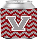 Caroline's Treasures CJ1043-VCC Letter V Chevron Crimson and Grey Can or Bottle Hugger Cooler Washable Drink Sleeve Collapsible Beverage Insulated Holder, Can Hugger, Multicolor