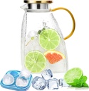 Glass Pitcher With Lid, 60oz/18.L Glass Water Pitchers with Handle and Ice Cube Mold, Heat Resistant Borosilicate Glass Jug Pitchers, Carafe Jar Jug for Fridge, Hot/Cold Water,Tea,Juice,Coffee