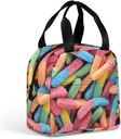 Sour Gummy Worms Cute Lunch Bags for Men And Women, Large Capacity Lunch Tote Bags with Adjustable Shoulder Straps, Reusable Insulated Lunch Boxes