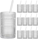 Vintage Hobnail Drinking Glasses Set of 12, 15oz Textured Tumblers - Embossed Clear Bar Glasses for Cocktails, Beer, Whiskey, Dishwasher-Safe Highball Cups for Kitchen, Juice & Mixed Drinks