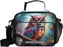 Owl with Leaves Kids Lunch Boxes Insulated Cooler Bag Boys Girls Tote Large Lunchbox Adjustable Strap for Women Men Picnic School Office