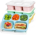 Caperci 4 Pack Bento Snack Box Containers for Adults & Kids - Reusable Adult Lunchable Containers with 5 Compartments for School, Work, and Travel, Wheat Straw, BPA-Free (Vintage Colors)
