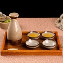 Sake Set of Cup Wine Glass Set Ceramic Cups Crafts Wine Glasses 6 Pieces with Wooden Tray Japanese Style Traditional Retro Porcelain Crafts Tiger Skin Yellow