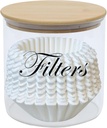 Coffee Filter Holder,Clear Filter Storage with Wooden Lid for Counter,Glass Storage Basket Container for Coffee Bar Decor Accessories