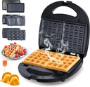 6 in 1 Waffle Maker With Removable Plates,Breakfast Sandwich Maker,Panini Press Grill Mini Donut Maker Machine with 5-Gear Temperature Control for Cooking Steaks Burgers,Grilled,Cheese