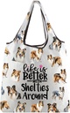 JYTAPP Sheltie Reusable Grocery Bag Life is Better with Shelties Around Foldable Shopping Bag Gift for Sheltie Pet Owner