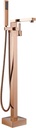 Freestanding Tub Filler Rose Gold Floor Mounted Bathtub Faucet Solid Brass Bath Tap with 360° Swivel Spout Single Handle Cold and Hot Bathroom Mixer Tap with Hand Shower
