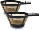 Gold Reusable Single Serve Brew Replacement Coffee Basket Grounds Filter, Compatible with Hamilton 2-Way Brewer Coffee Maker Models 49980A, 49980Z, 47650, 49933 Accessories Part, 2-Pack