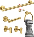 5PCS Brushed Gold Bathroom Accessories Set, Bathroom Hardware Set, Splicing 24 Inch Stainless Steel Bath Towel Bar Set, Gold Bathroom Accessories Wall Mounted
