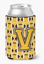 Caroline's Treasures CJ1080-VCC Letter V Football Black, Old Gold and White Can or Bottle Hugger Cooler Washable Drink Sleeve Collapsible Beverage Insulated Holder, Can Hugger, Multicolor