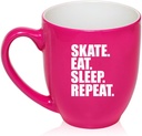 16 oz Large Bistro Mug Ceramic Coffee Tea Glass Cup Skate Eat Sleep Repeat Ice Roller Skateboard (Hot Pink)