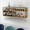 Wine Bottle Storage Shelf, Wall Mounted Wine Rack with Stemware Hanger, Wine Display Stand,Wine Storage Rack, Iron Wall Shelf for Kitchen Wine Cellar Living Room 150 * 30 * 45cm Glod (Glod 100*30*4