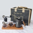 SOTECH Portable Coffee Maker Set Tea Set And Tray; Manual Grinder; Stainless Steel Scoop & 2 Glass Cups and Wooden Tray
