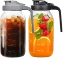 64oz Airtight Glass Pitcher with Lid,2 Quart Wide Mouth Mason Jar Pitchers for Fridge,Leak-proof Iced Tea Dispenser,Large Container for Sun Tea,Juice,Cold Brew Coffee, Storage and Drinks (Black+Gray)