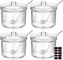 4 Pieces 27 oz Acrylic Sugar Containers for Countertop Clear Sugar Holder Dispenser Salt Bowl with Lid and Spoon with Tag for Serving Condiment Candy Coffee Tea Spices Herbs