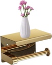 Gold Toilet Paper Holder with Shelf Wall Mount Toilet Roll Holder with Storage Bathroom Accessories Tp Holder with Phone Shelf Stainless Steel Material