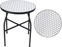 VCUTEKA Mosaic Outdoor Side Table, Round Rustproof Patio Table with 14" Ceramic Tile Top, Indoor Porch Accent Table for Yard, Garden, Living Room, Bistro Balcony, White