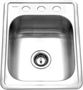 Houzer Glowtone ADA Compliant 17 inch Stainless Steel Topmount 3-hole Bar Sink with Strainer- A1722-7BS-1
