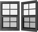 WRISIN 2 Pack Shed Windows 24" W x 36" H Flush Mount, Black Household Windows for Playhouses, Barns, Chicken Coop