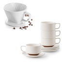 DOWAN 5oz Coffee Cup and Saucer Set of 4 and Pour Over Coffee Maker