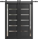 SARTODOORS Sturdy Double Barn Door with | Quadro 4088 Matte Black with Frosted Glass | 13FT Rail Hangers Heavy Set | Solid Panel Interior Doors-64" x 96" (2 * 32x96)-Black Rail