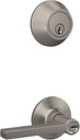 Lock Scout Straight Lever with Round Trim Keyed Entry Door Handle and Single Cylinder Deadbolt, Satin Nickel Finish