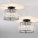 CVKASH 2 Pack Black Crystal Semi Flush Mount Ceiling Light Vintage Mini Ceiling Light Fixture Metal Close to Ceiling Lamp for Hallway Kitchen Living Room Bathroom Entryway Bedroom Closet