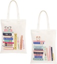 Oudain 2 Pcs Library Book Bag Cute Canvas Tote Bag Book Lovers Gifts for Christmas, Thanksgiving, Birthday Gifts for Women, Librarian, Bookish, Readers, Teacher