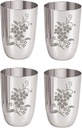Neelam Stainless Steel 7 18G Lazer Etching Glass New Juicy, 300 ml, Silver, Set of 4