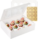 16 Sets of 12-Count White Cupcake Boxes with Window and Insert, 13x10x3.5 Inch, Suitable for Cupcakes, Muffins, and Cookies