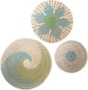 Wall Basket Decor - Wicker Coastal For Home Baskets Hanging Woven Boho Beach Rattan Seagrass Set of 3 Beige Teal Blue and Light Green
