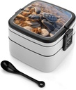 Cute Baby Sea Turtle Crawled on The Beach Bento Box Large Capacity Double Layer Lunch Boxes Portable Leakproof Meal Box Stackable Lunch Container For Work Picnic Camping