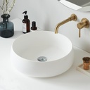 Cpingao Bathroom Sink Matte White Stone Resin 17.7'' Round Bathroom Vessel Sink, Above Counter Vessel Sink Basin with Pop-up Drain (White)