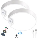 TOOWELL Rechargeable Motion Sensor Light with Remote, Battery Operated Ceiling Light 8000mAh, Wireless Motion Activated Light Indoor for Closets Shower Pantry Stairs Hallway 2 Pack