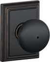 Schlage F40 Plymouth with Addison Rose Privacy Lock with 16080 Latch 10027 Strike Aged Bronze Finish