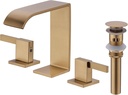 Brushed Gold Bathroom Faucet 3 Hole, 8 inch Widespread Bathroom Sink Faucet, Bath Restroom 2 Handle Waterfall Vanity Faucets, Modern Basin Faucets with Pop Up Drain and Water Supply Hoses