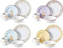 Disney Themed Dinnerware Set - 16 Ceramic Dishes, 4 Place Settings | Collection 1| Cinderella, Aladdin, Little Mermaid, & Beauty and the Beast Colorful Dinner & Dessert Plates, Bowl & Mug