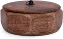 Handcrafted Wooden Mexican Tortilla Warmer Basket Indian Chapati Roti Bread Holder Box Pancake Keeper Serveware Hot Pot Casserole Dish With Lid Home Kitchen Dining Decor, Natural Brown, 9 x 3.5 Inches