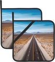 Freeway Highway Road in The Desert Print Pot Holder Set of 2 Kitchen Heat Resistant Thickened Hot Pads with Loop Waterproof Potholders for Microwave Cooking Baking Oven BBQ 8 x 8 Inch